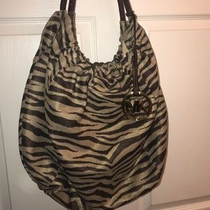 Michael Kors Brown/Gold Zebra Print Canvas Hobo